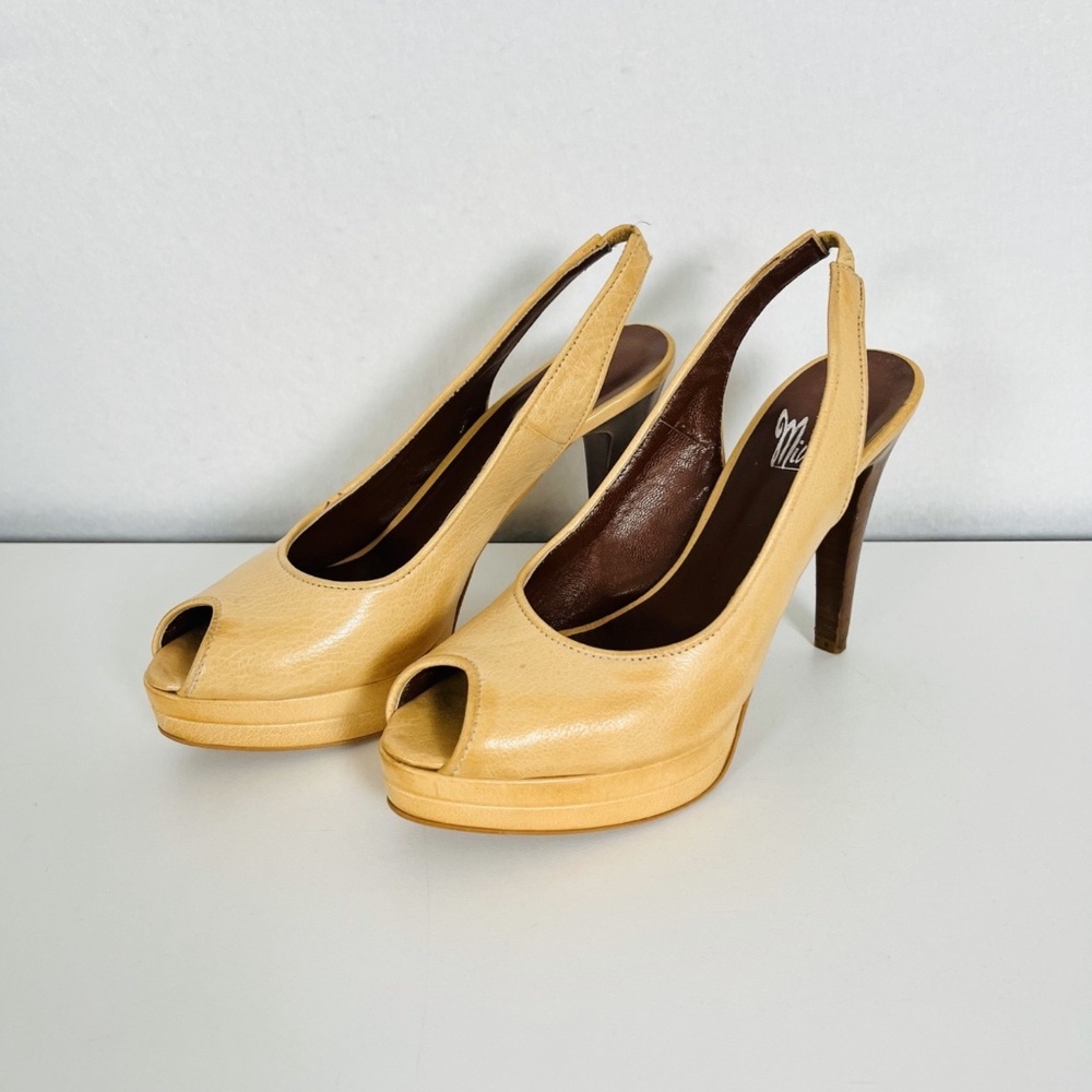 Mivida Italy Cream Leather Peep Toe Heels Size 37 (6.5/7 US)